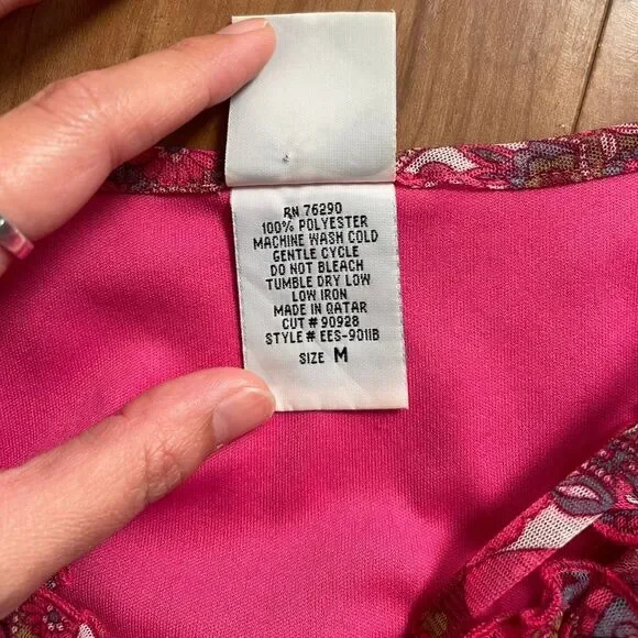 Vintage 90s California Concepts Pink Paisley Mesh Overlay Milkmaid Dress Size M - Picture 8 of 8